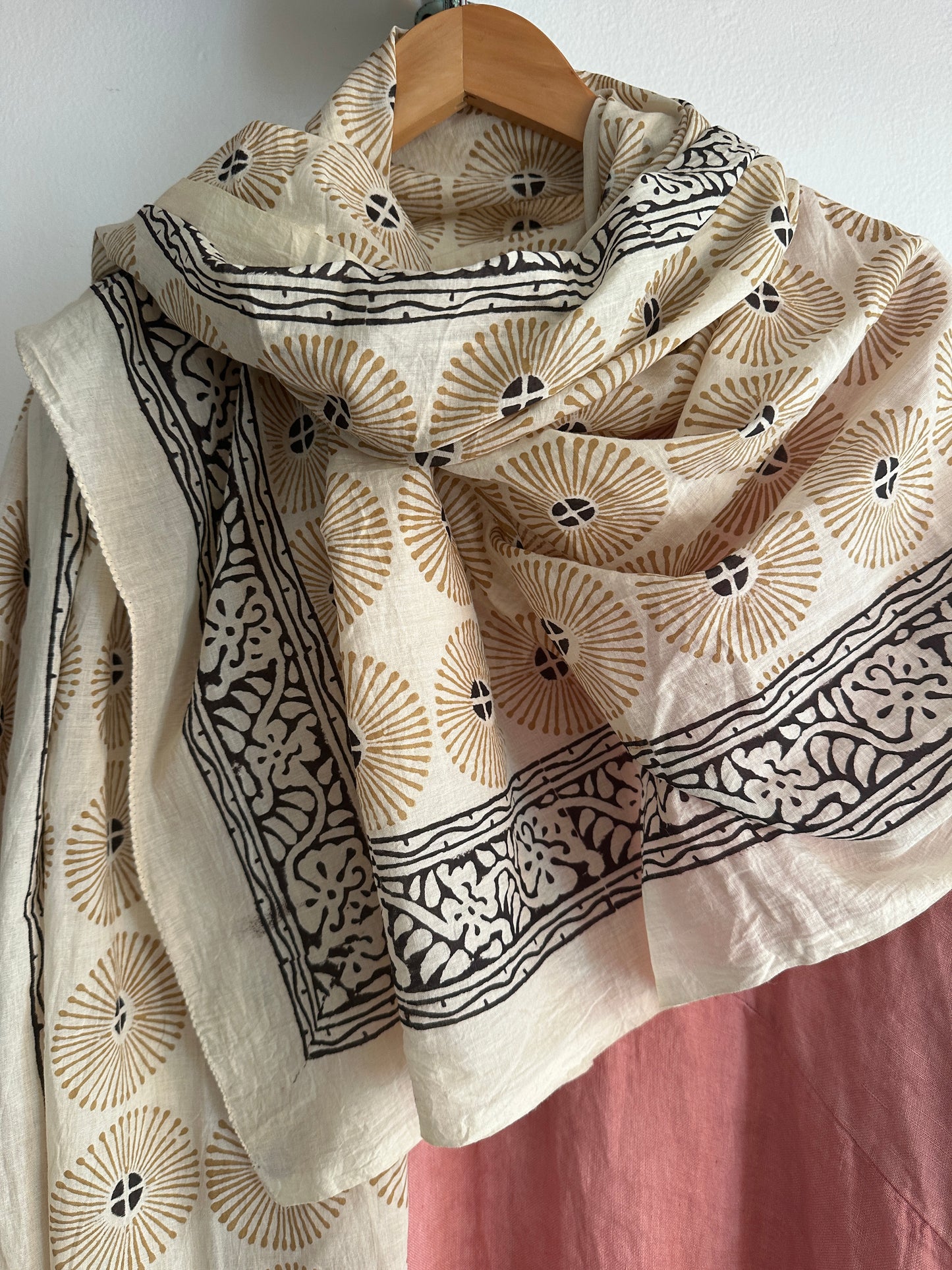 Block Printed Sarong Wrap in Wheat